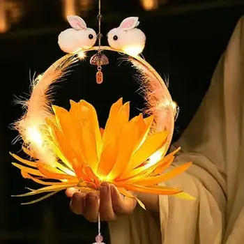 Модерен висулка във формата на лотос, Бамбуковое перо заек, Фестивал на средата на есента, с Фенерче в китайски стил, Празнично осветление