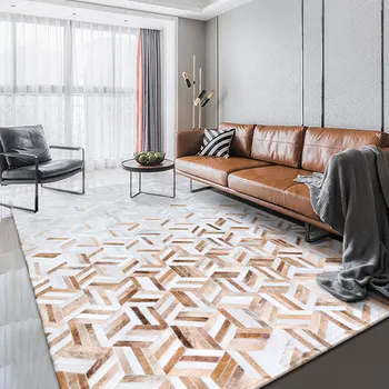 Модерен геометричен килим от телешка кожа Ръчно изработени, Нощни подложка за домашно Спални, Скандинавски, Американски минималистичные килими за хол