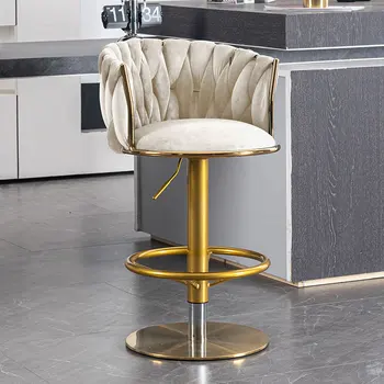 Модерен минималистичен бар стол лесен луксозен въртящ се висок удобен бар стол с повдигане на облегалката за касата домашен бар стол