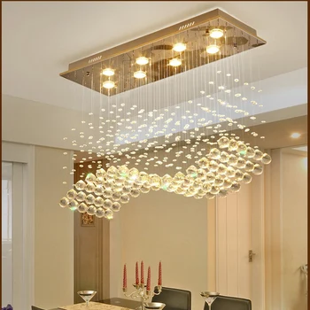 Модерна Правоъгълна Кристален полилей За трапезария Кухня Луксозни Висящи лампи Cristal LED Home Decor Вътрешна Лампа