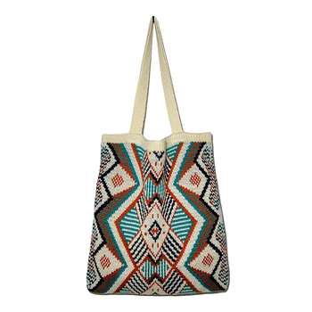 Модни вязаная чанта-тоут на рамото, дамски чанти-тоут в стил Бохо, вязаная на една кука, в чантата за пазаруване
