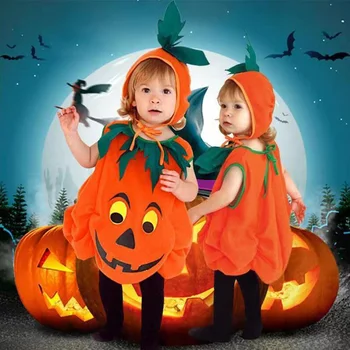 Момче момиче тиква cosplay костюм, деца кадифе Хелоуин анцуг с обувки Hat детската заложите на всекидневни гащеризон, комплект дрехи