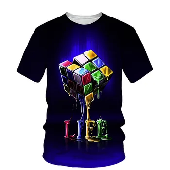 Мъжка тениска с 3D принтом, лятна мода, О-образно деколте, къс ръкав, Кубче на Рубик, Модни Свободна тениска голям размер, ежедневни