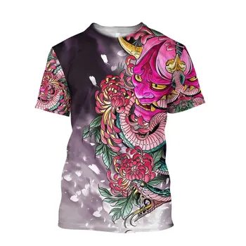 Мъжка тениска с принтом японски воин 2023 г., без топ с кръгло деколте, Дишаща удобни летни дрехи голям размер