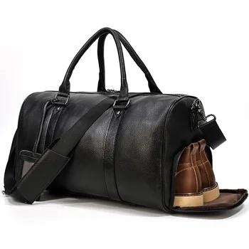 Мъжка чанта Мъжки Пътна спортна чанта от естествена кожа Калъф за носене От телешка кожа, с Голям капацитет на Ежедневни чанти Органайзер за съхранение на багаж