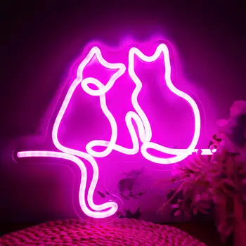 Неонова реклама с две котки USB LED неонова светлина в Нощния знак за Декорация на стените на детската спални Неонови лампи Подарък за рождения Ден на Декора на стените на стаята