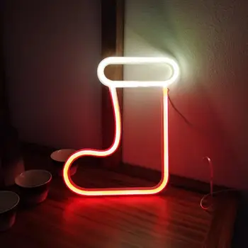 Неонова реклама с Творческа форма, led неонова лампа с USB/захранван от батерии, не бросающиеся в очите Коледни чорапи, украса led и неоново осветление