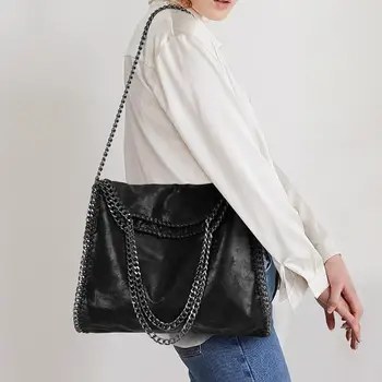 Нови Модни Чанти от Изкуствена Кожа с Голям Капацитет, Женствена чанта през рамо с веригата, Зимни Нова Сгъваема дамска чанта за междуградски пътувания