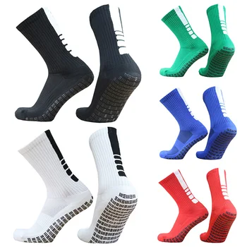 Нови Нескользящие футболни чорапи-Мъжки, на вертикални райета, точки, с три кръст-образни греди, футболни чорапи с превземането на