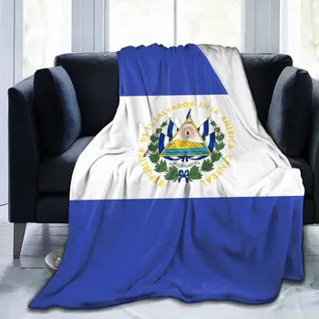 Одеяло с флага Салвадор, синьо Шерп-каре, Фланелен одеяла за офис дивана премиум-клас, одеяла за дневна почивка, Трайно одеало в скута си