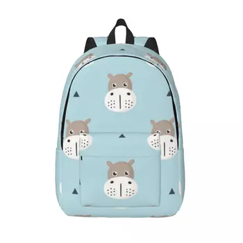 Раница за лаптоп, уникална училищна чанта с изображение на Хипопотам от карикатура, здрав ученическа раница за момичета и момчета, пътна чанта