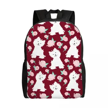 Раница с изображение на Вестиных кучета и цветове на Рози, чанта за книги за студенти, подходящи за 15-инчов лаптоп, чанти за кученца Уест Хайленд Уайт териер