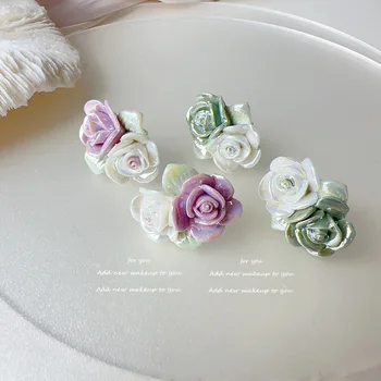 Реколта Зелени керамични обици с Розови перли За жени, Модни дома, бижута, подаръци за Партита