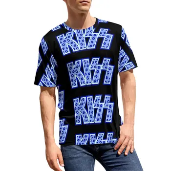 Тениска Kiss Band с логото Blue Устни, Мъжки Ретро-тениски, Лятна графична тениска с къс ръкав, Забавни Дрехи Големи Размери, Подарък