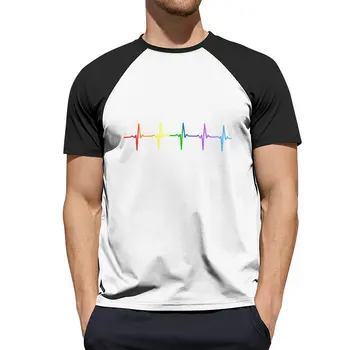 Тениска Rainbow Pulse Heartbeat за ЛГБТ, спортна риза, тениски за гиганти, мъжки ризи с графичен дизайн