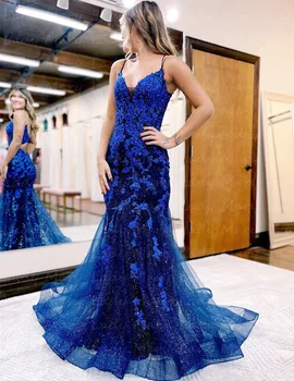 Уникални сини рокли за абитуриентски бал С дантела аппликацией 
