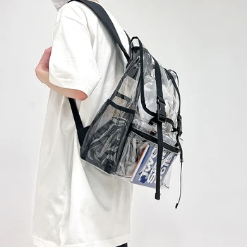 Училищна чанта, изработена от PVC за студенти, Модни Прозрачна чанта за книги, Водоустойчива раница с голям капацитет, устойчив на надраскване, Прозрачен раница